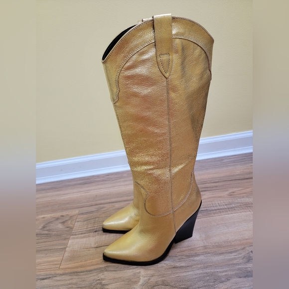 Marc Fisher LTD, Nalita Pointed Toe Western Boot, gold, size US 8.5 - Picture 11 of 13